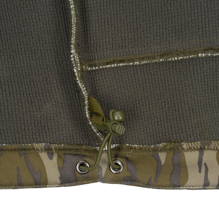 Inside cinch and Microgrid Fleece of Peak Series 1/4 zip jacket#color_original-bottomland