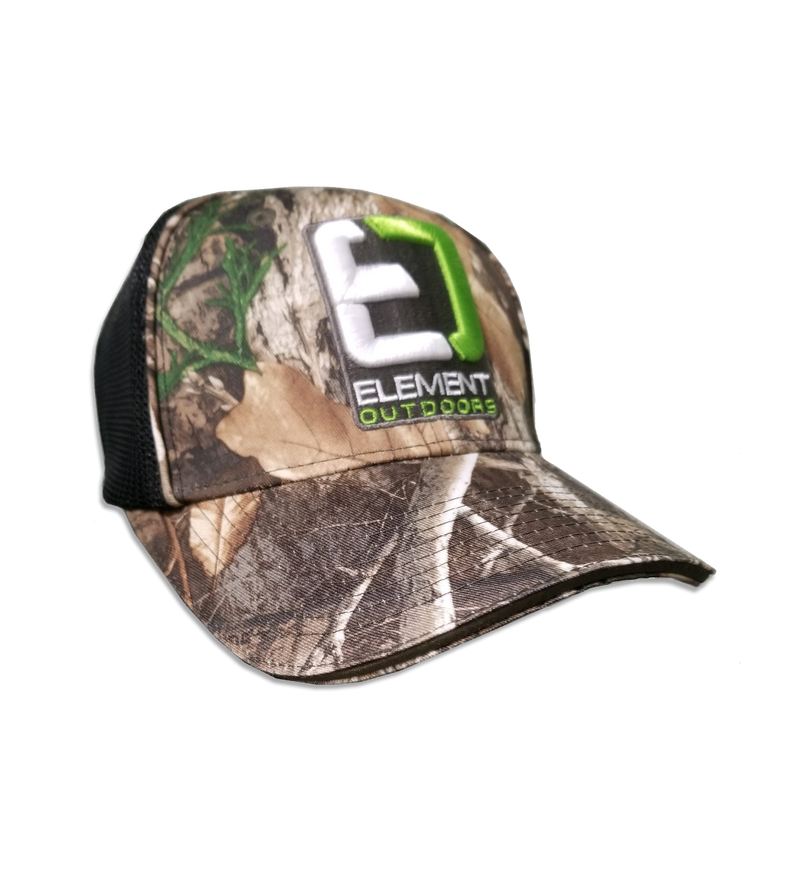 Hat, Green&white logo, Black meshback, Realtree Edge Camo, Side view